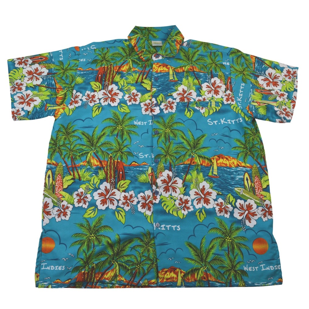 VTG Rima Mens Large Aloha Hawaiian Shirt St Kitts‎ West Indies Tropical Beach